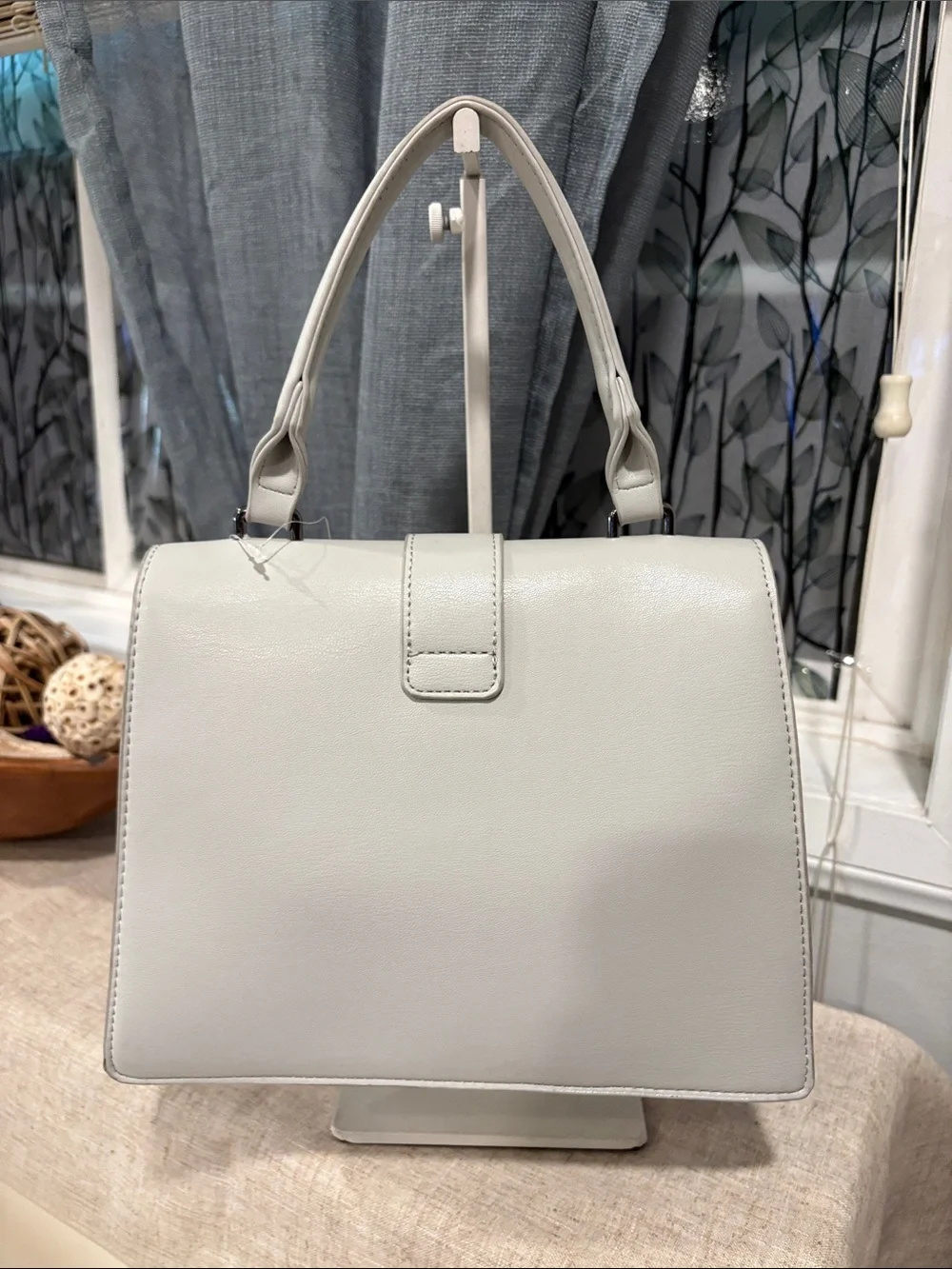 Vegan Leather Top-Handle Satchel Bag in light gray